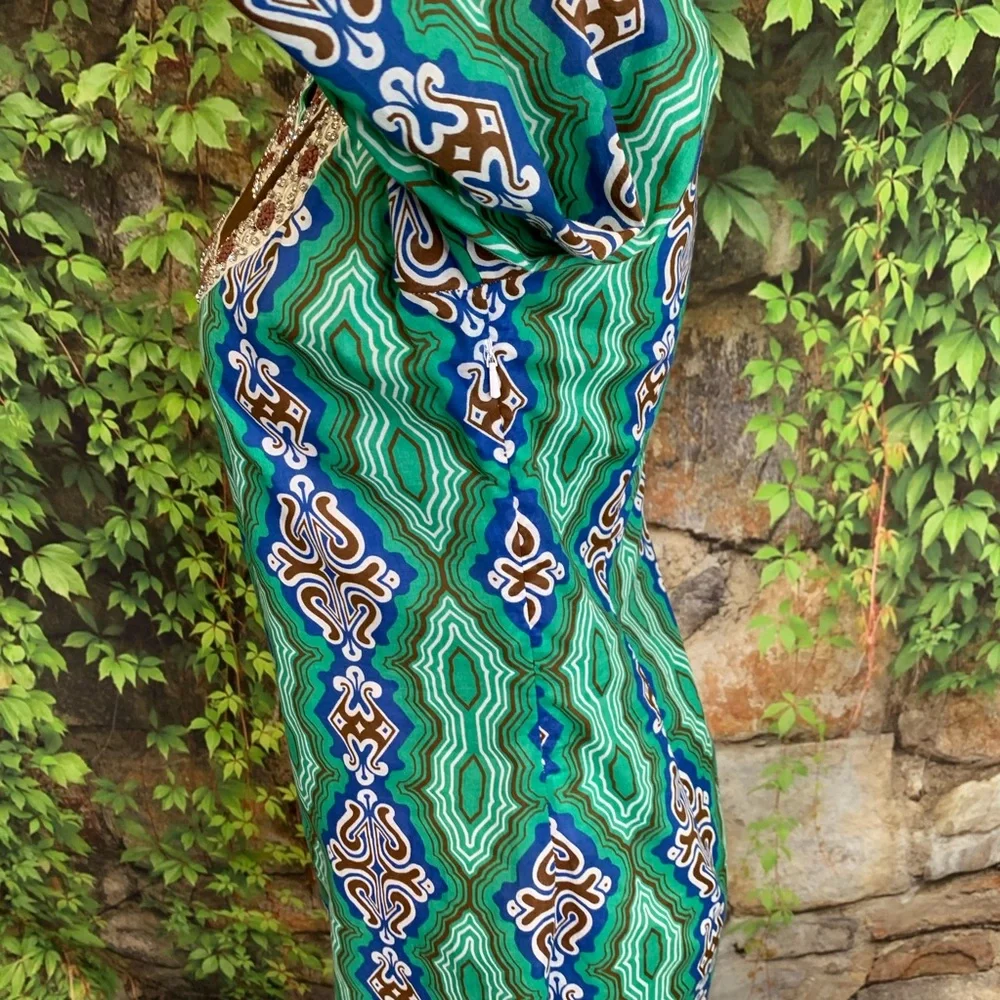 TORY BURCH Mosaic Multicolor Green Moroccan Resortwear Jeweled Tunic, 2